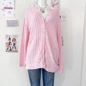 Woman Within Pink Cable Knit Button Front Cardigan Sweater 2X Plus